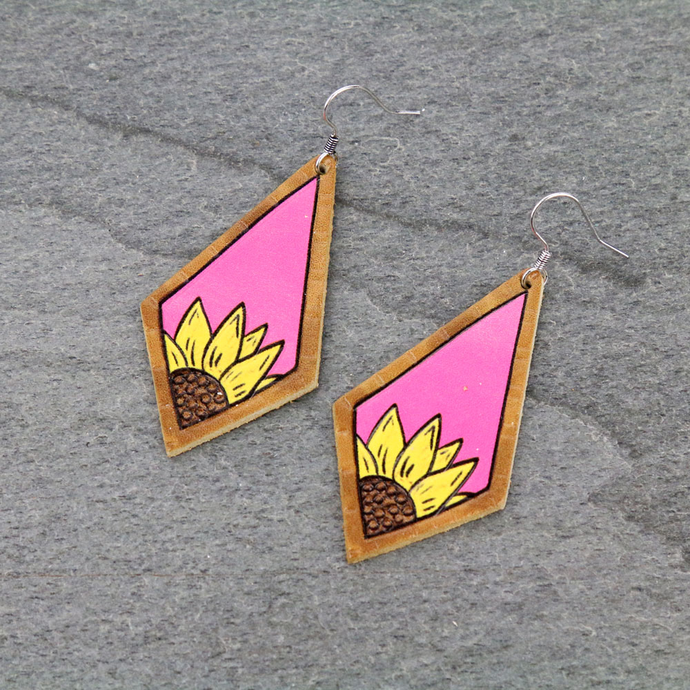 Genuine Leather Sunflower Earrings