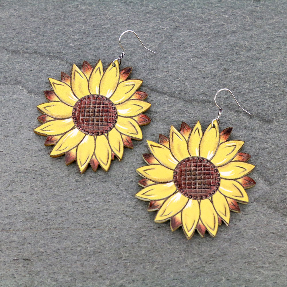 Sunflower Leather Dangle Earrings