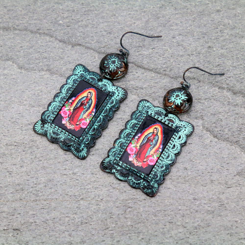 Lady of Guadalupe Concho Dangle Earrings