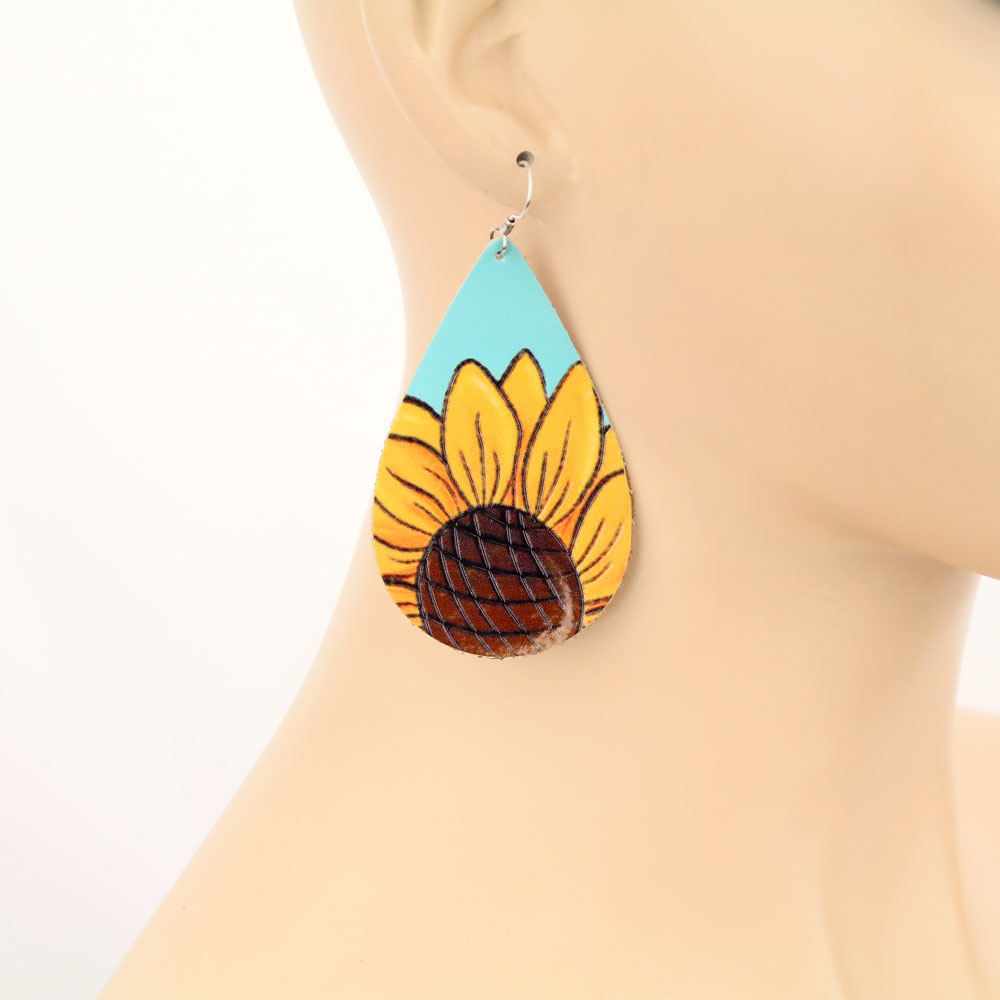 Sunflower Leather Teardrop Earrings - Image 2