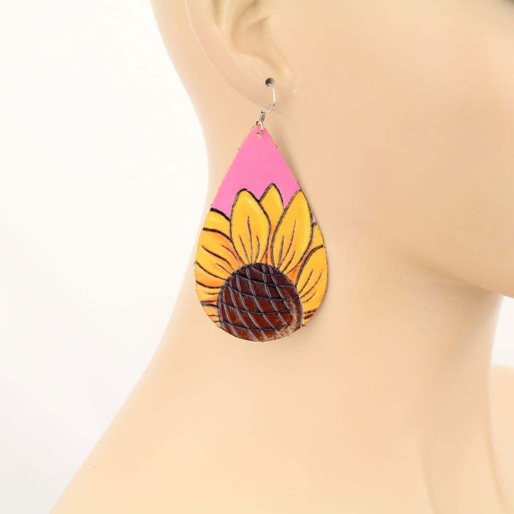 Sunflower Leather Teardrop Earrings - Image 2