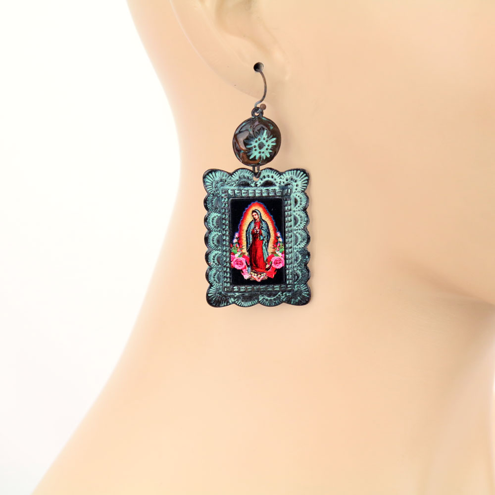 Lady of Guadalupe Concho Dangle Earrings - Image 2