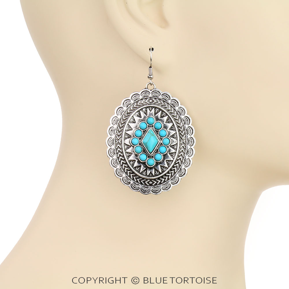 Western Chunky Concho Dangle Earrings - Image 2