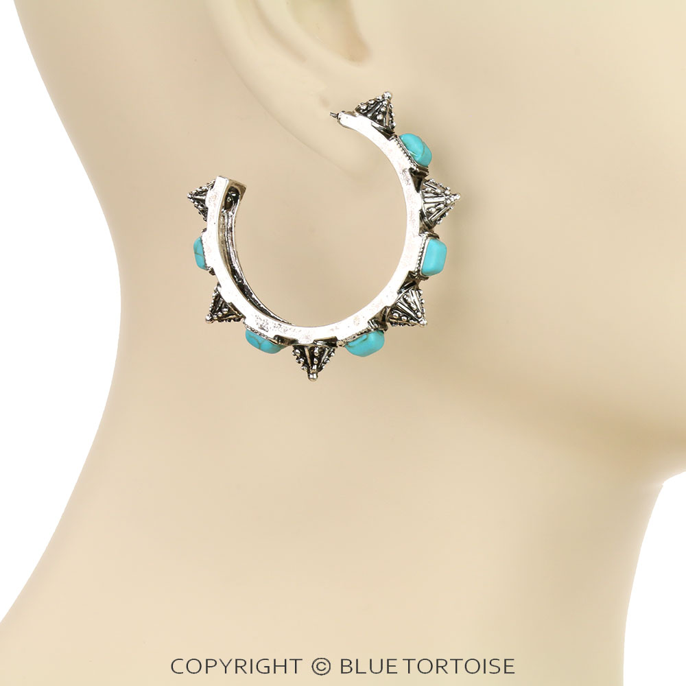 Western Semi Stone Hoop Earrings - Image 2