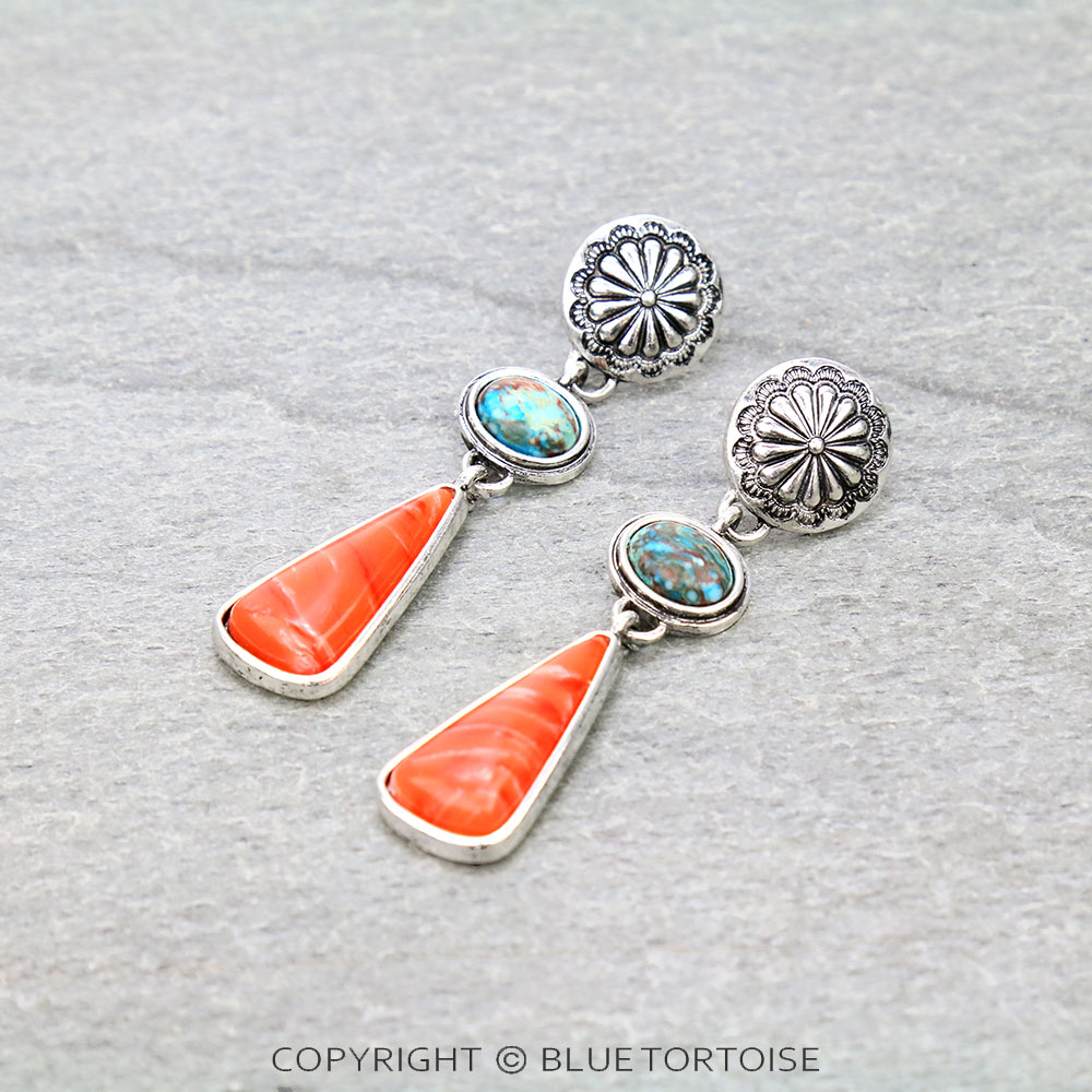 Western Hand Craft Stone with Concho Stud Earrings