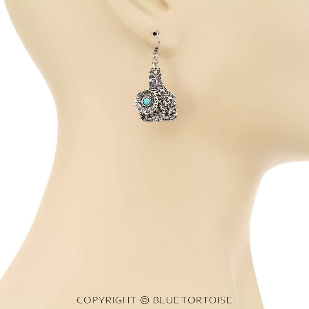 Mini Cattle Tag Cactus Dangle Earrings - Image 2