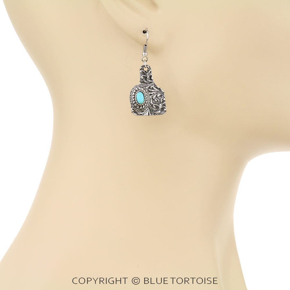 Mini Cattle Tag Concho Dangle Earrings - Image 2