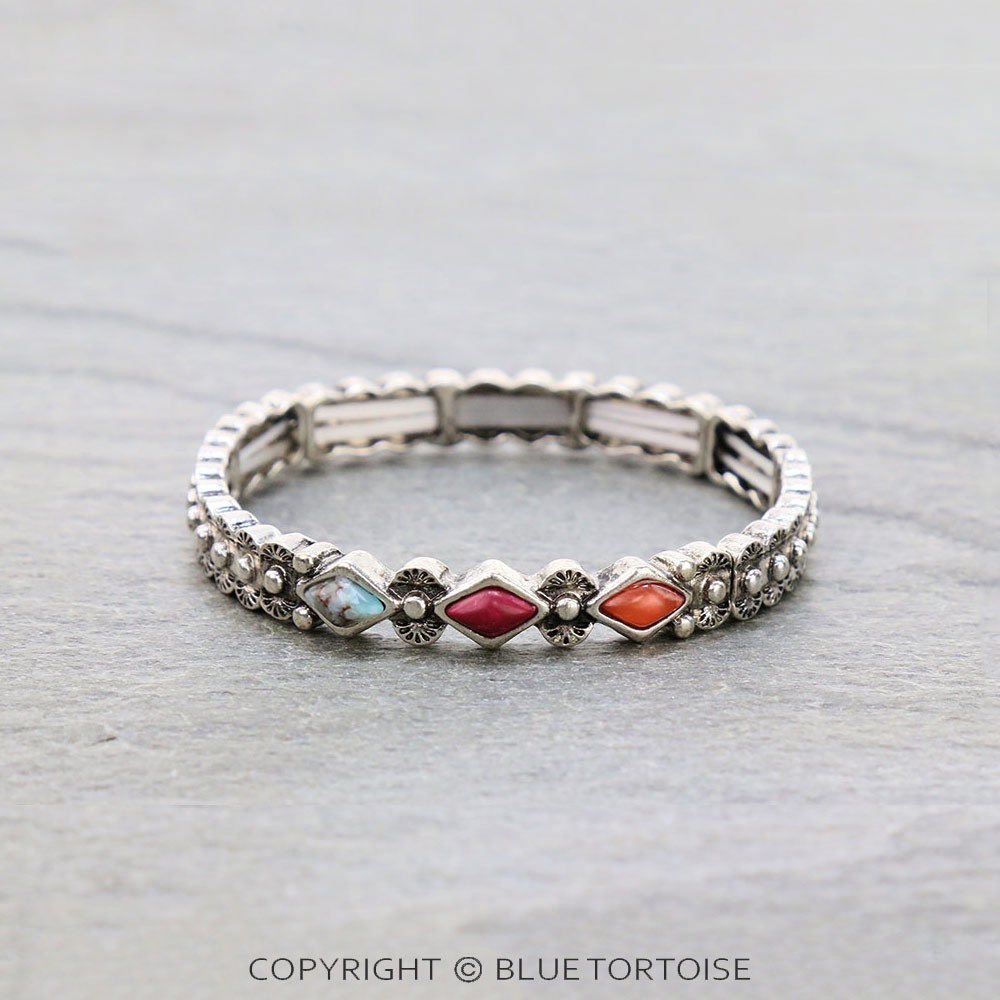 Western Hand Craft Multi Stone Stretch Bracelet