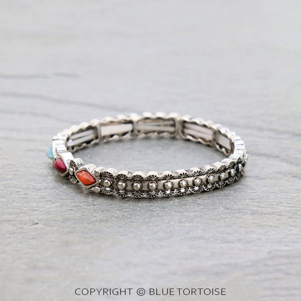 Western Hand Craft Multi Stone Stretch Bracelet - Image 2