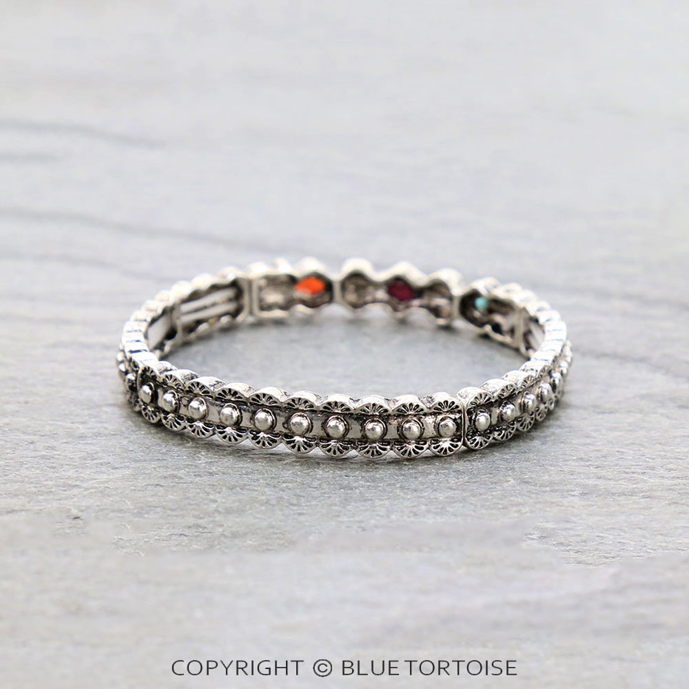 Western Hand Craft Multi Stone Stretch Bracelet - Image 3
