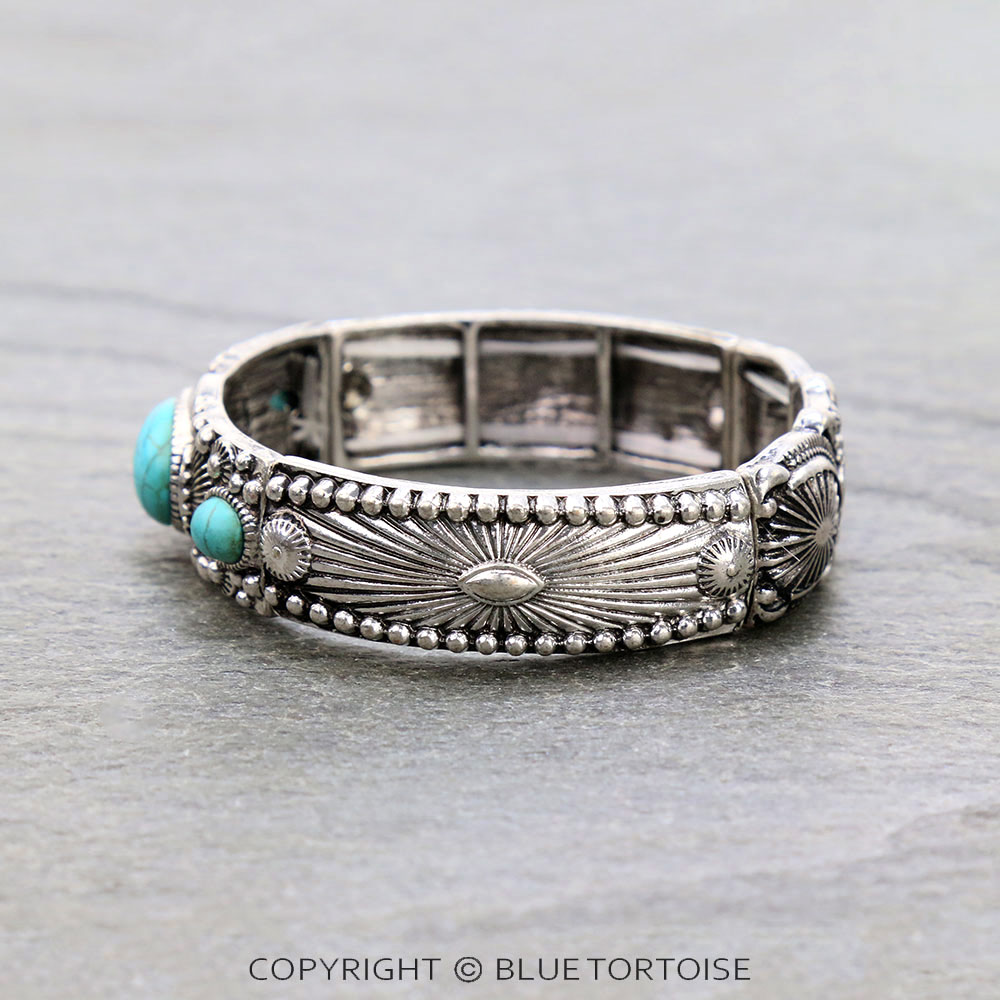 Western Semi Stone Ball Texture Double Stretch Bracelet - Image 2