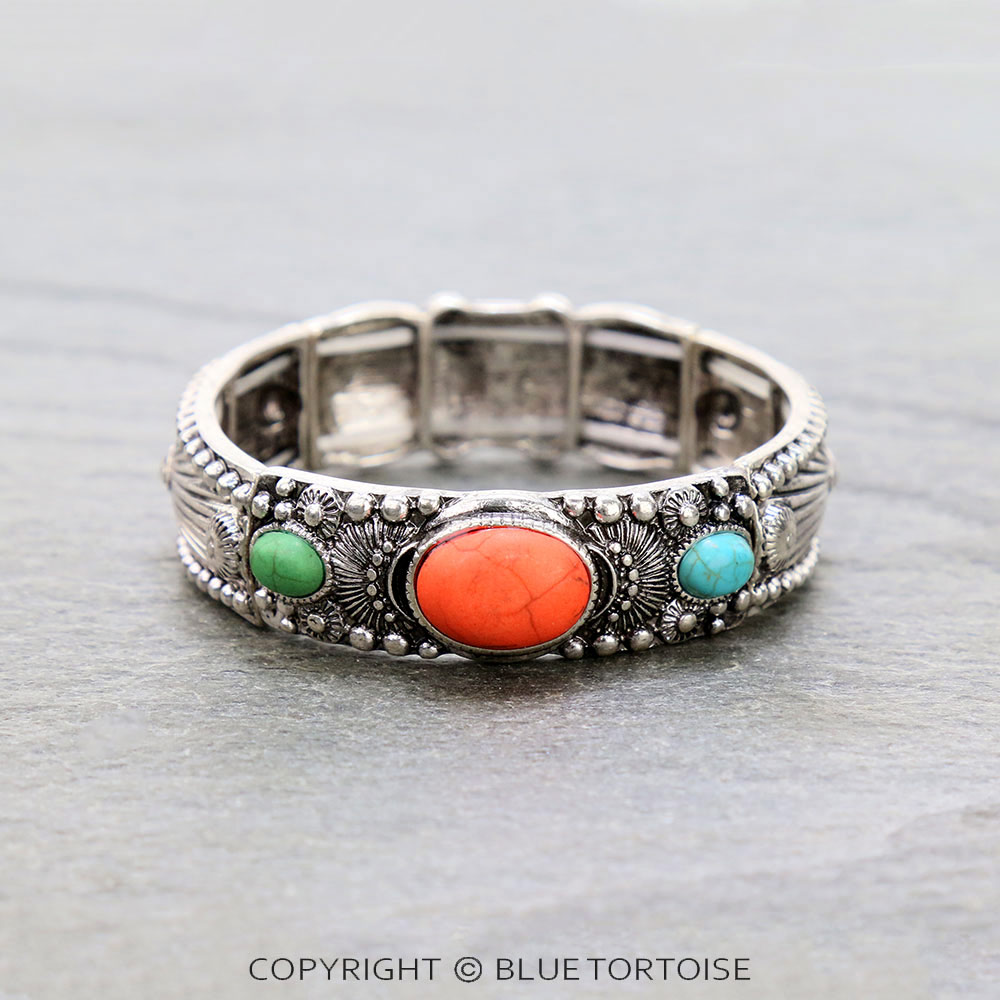 Western Semi Stone Ball Texture Double Stretch Bracelet