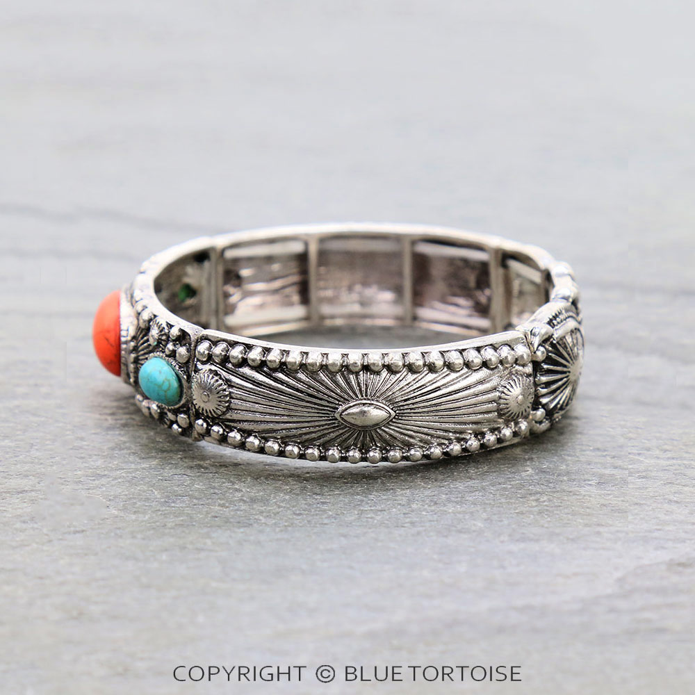 Western Semi Stone Ball Texture Double Stretch Bracelet - Image 2