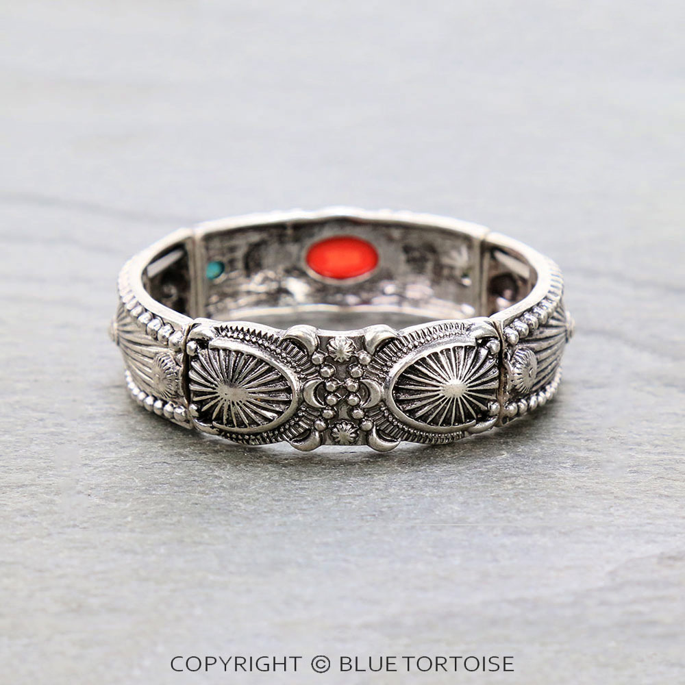 Western Semi Stone Ball Texture Double Stretch Bracelet - Image 3