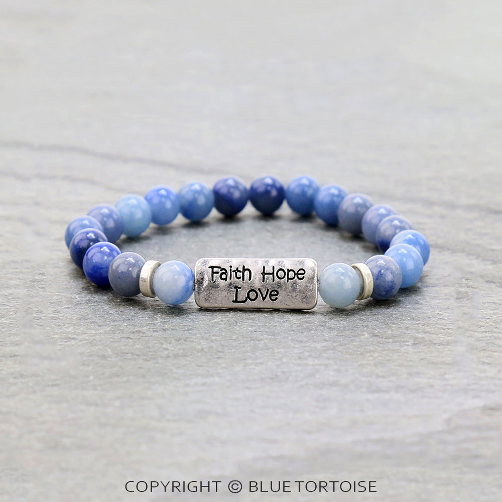 Inspiration "Faith Hope Love" Gemstone Stretch Bracelet