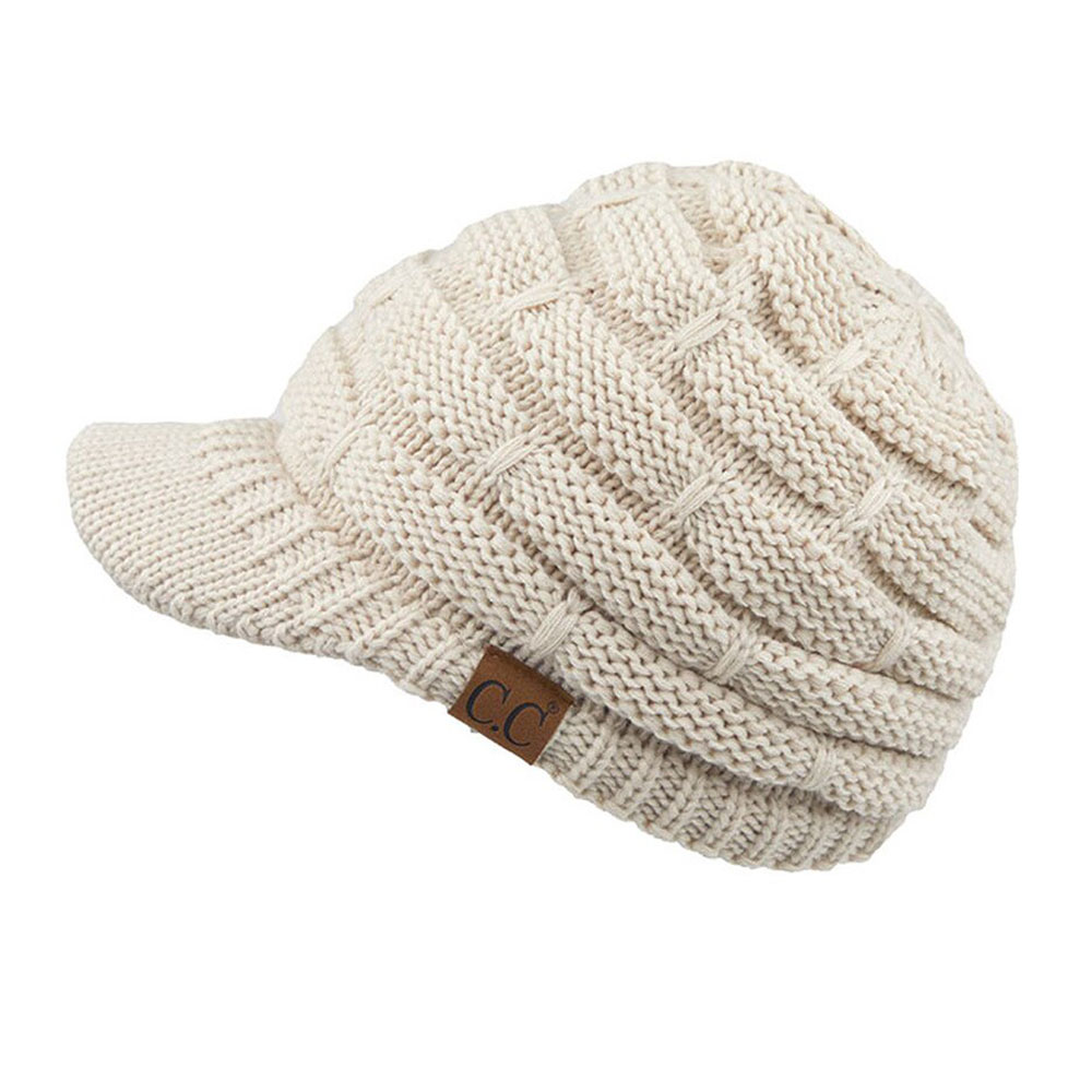 C.C Ribbed Knit Hat with Brim