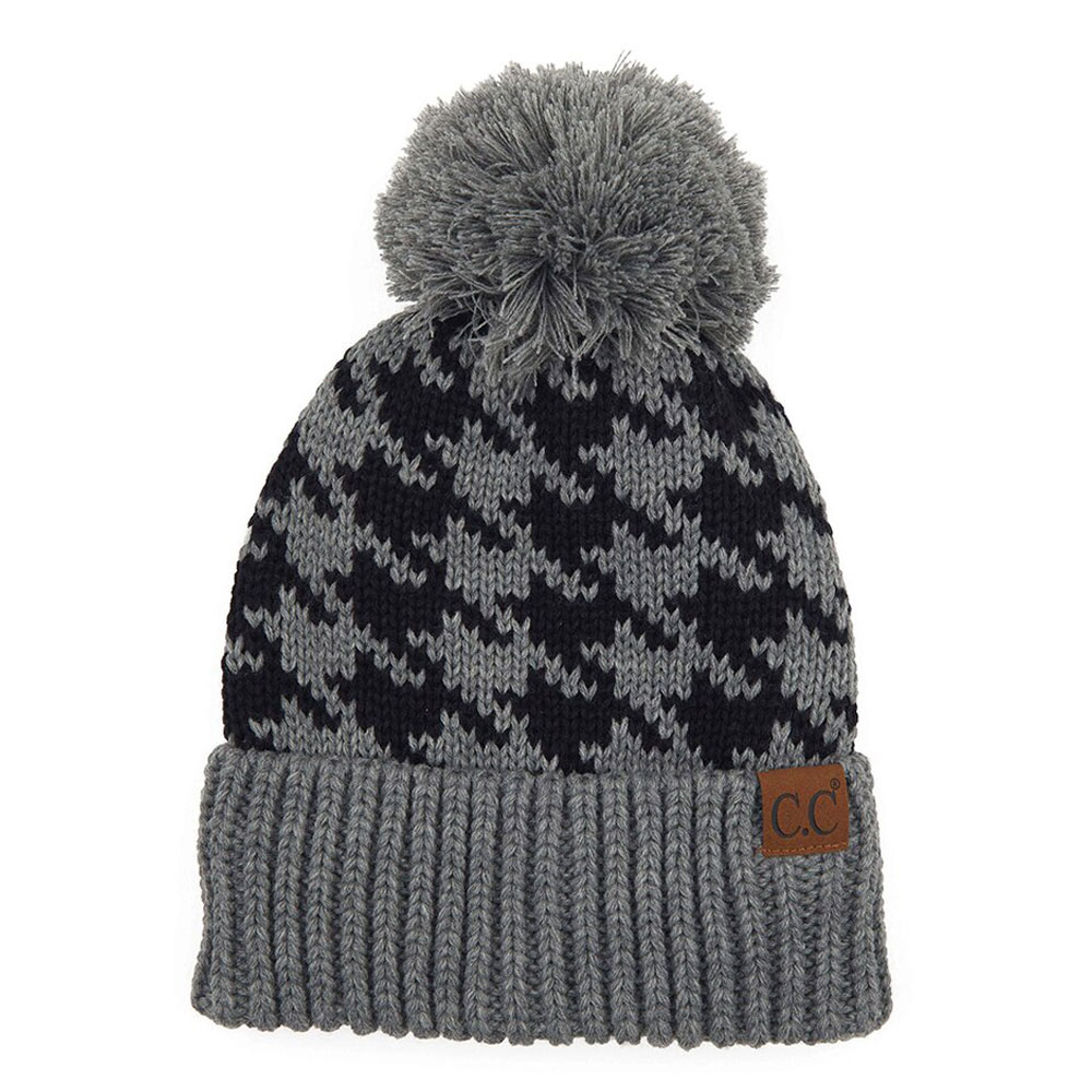 C.C Houndstooth Pattern Hat with Pom
