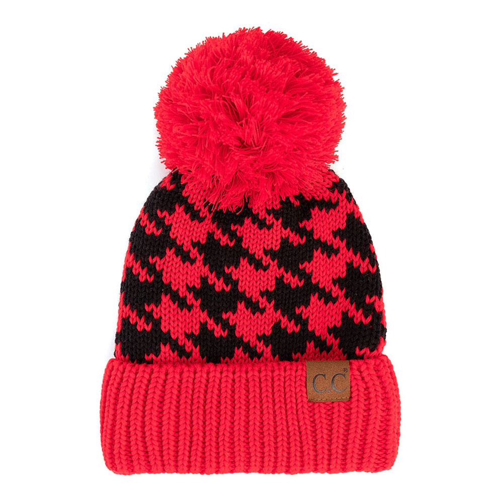 C.C Houndstooth Pattern Hat with Pom