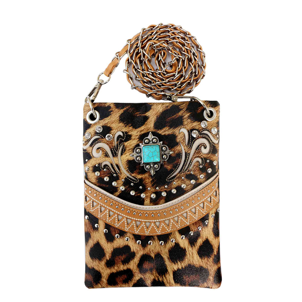 Western Turquoise Accent with Faux Leather Crossbody Bag