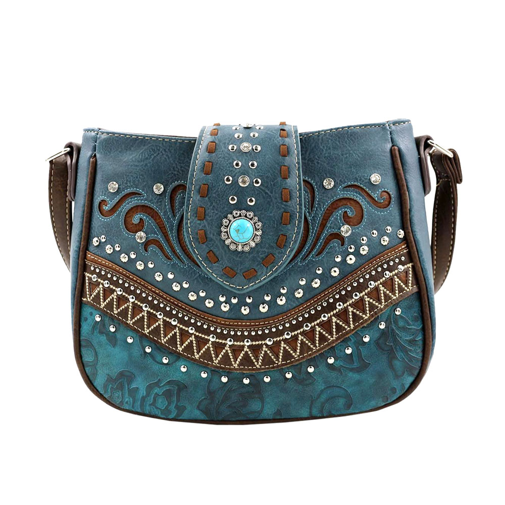 Western Turquoise Accent with Faux Leather Crossbody Bag