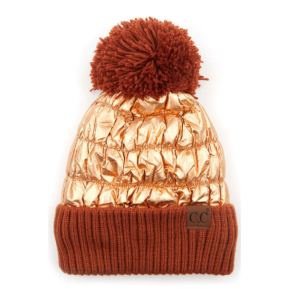 C.C Metallic Beanie with Knit Pom