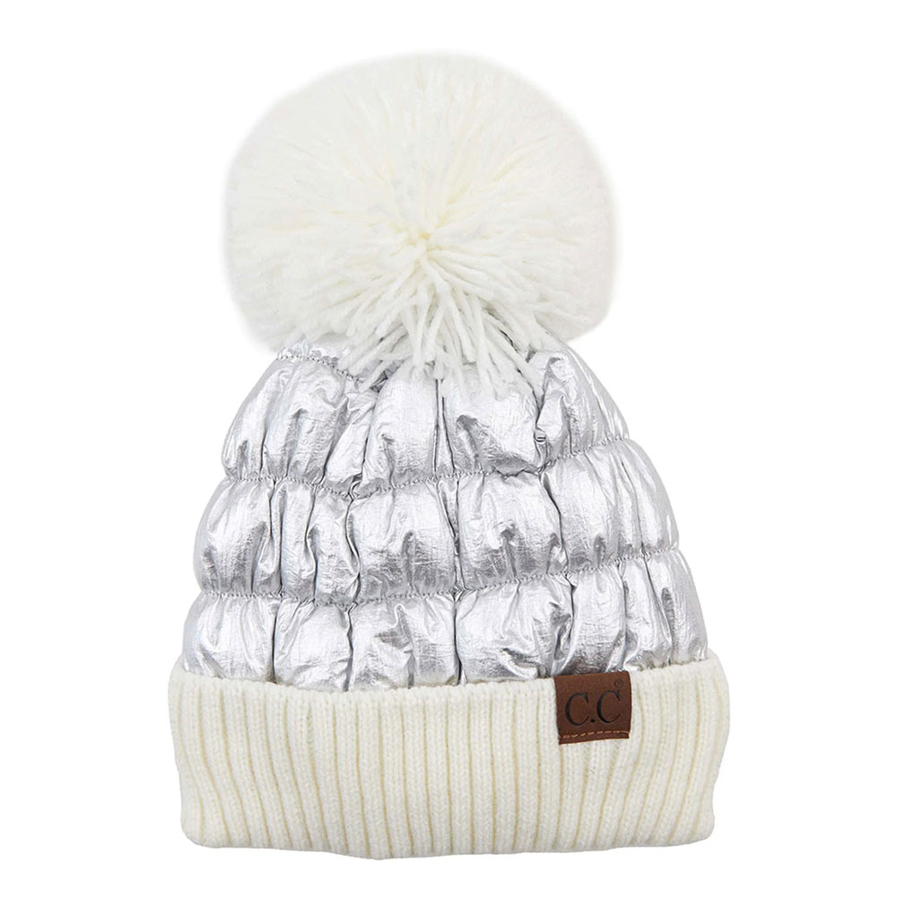 C.C Metallic Beanie with Knit Pom