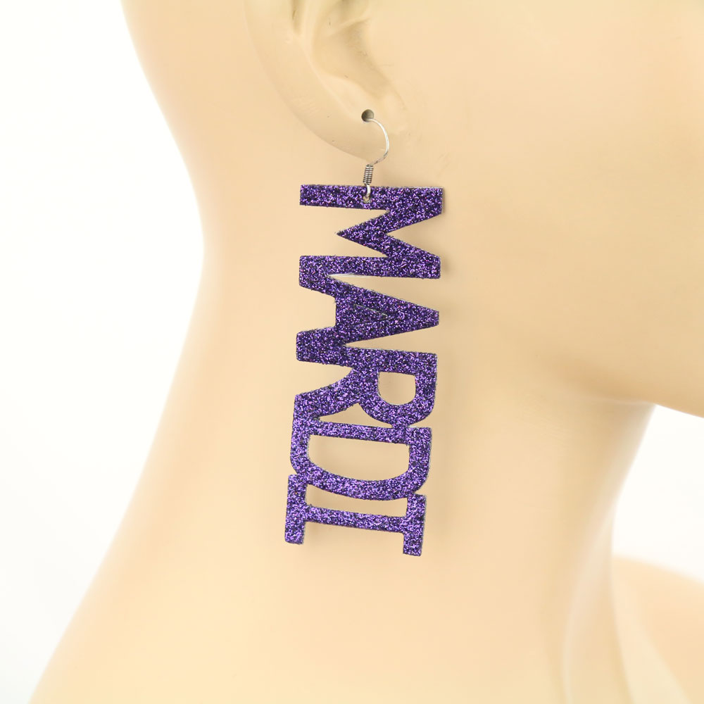 Mardi Gras Glitter Dangle Earrings - Image 3