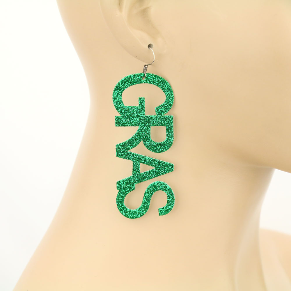 Mardi Gras Glitter Dangle Earrings - Image 2