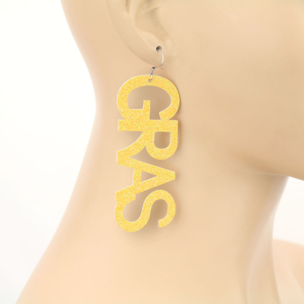 Mardi Gras Glitter Dangle Earrings - Image 2