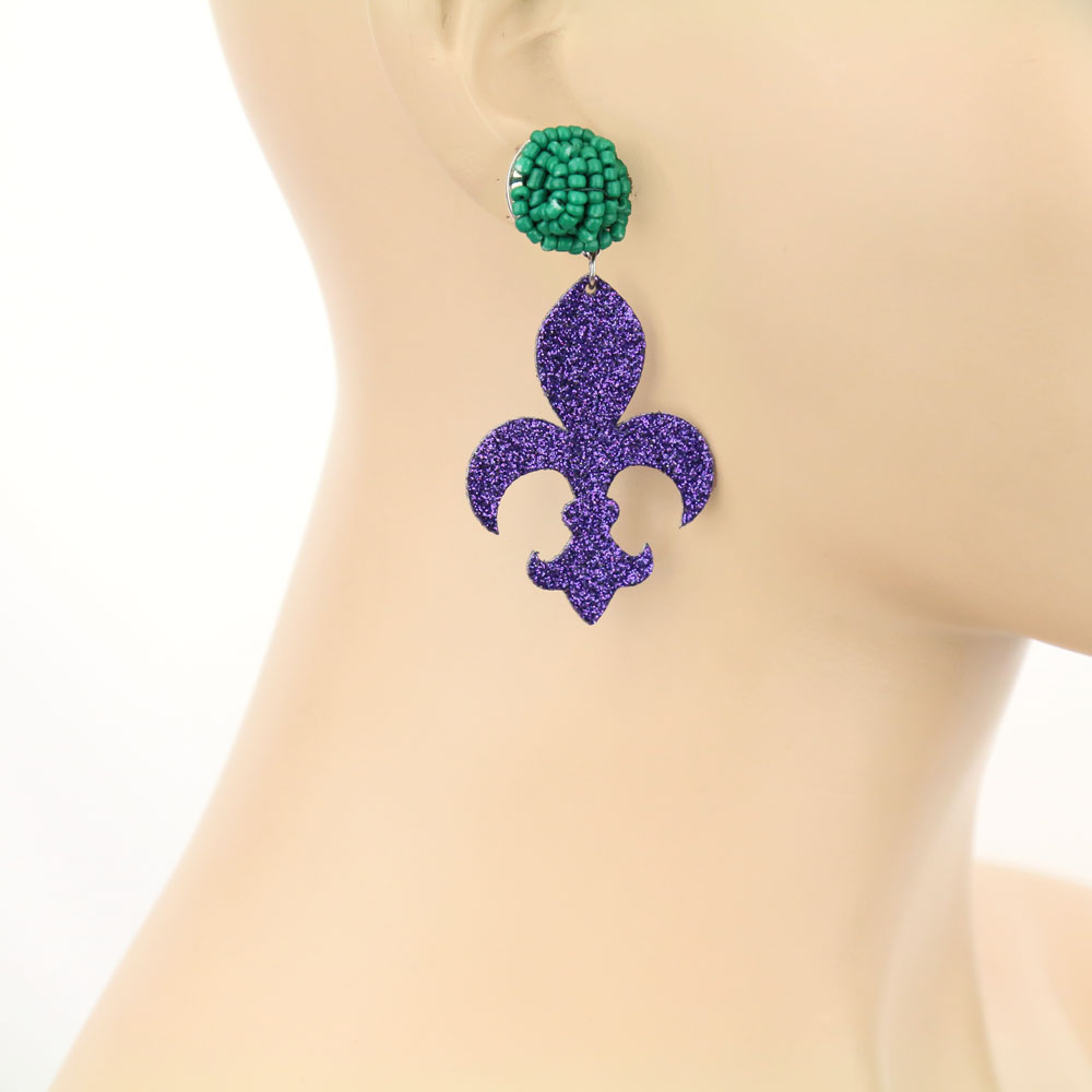 Fleur De Lis "Mardi Gras" Glitter Stud Earrings - Image 3
