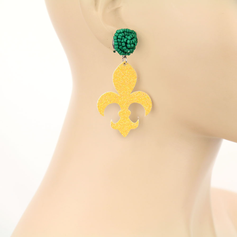 Fleur De Lis "Mardi Gras" Glitter Stud Earrings - Image 2