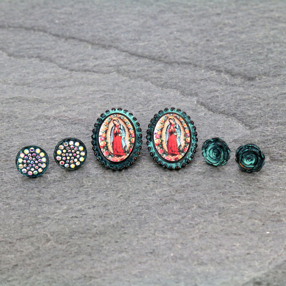 3 Pair Lady of Guadalupe Earring Set