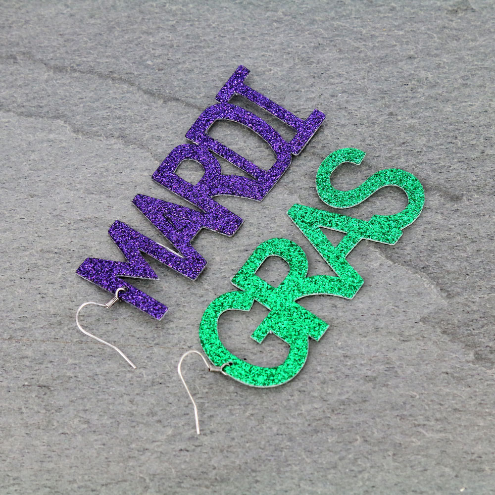 Mardi Gras Glitter Dangle Earrings