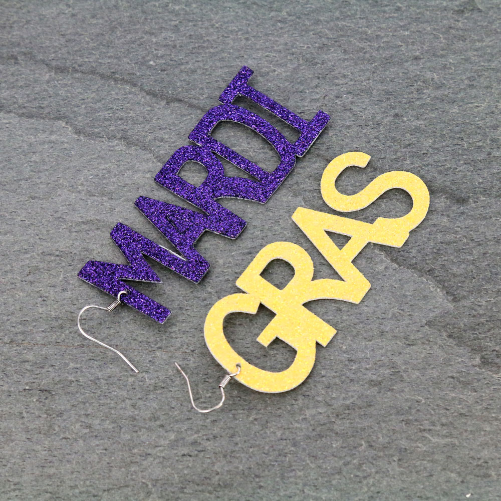 Mardi Gras Glitter Dangle Earrings