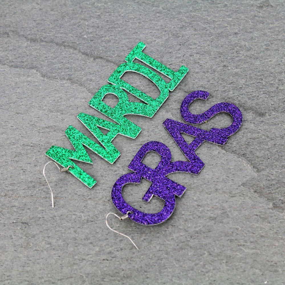 Mardi Gras Glitter Dangle Earrings