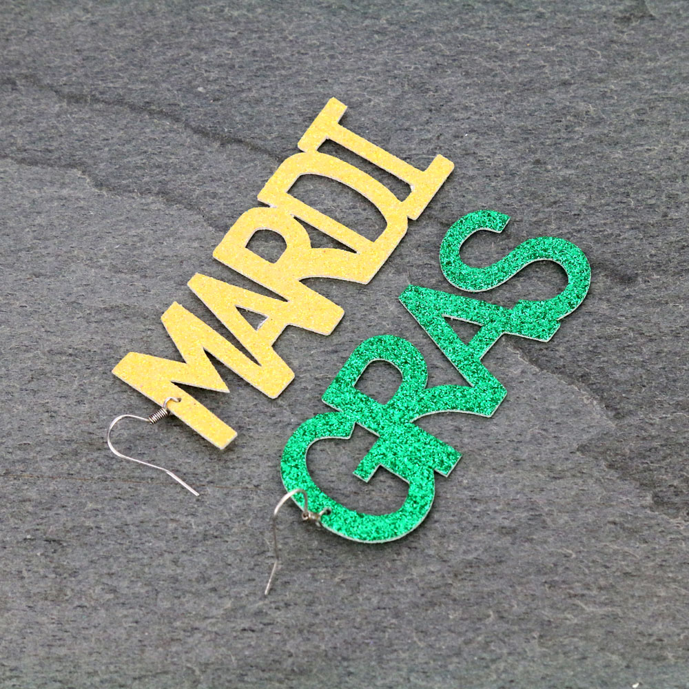 Mardi Gras Glitter Dangle Earrings