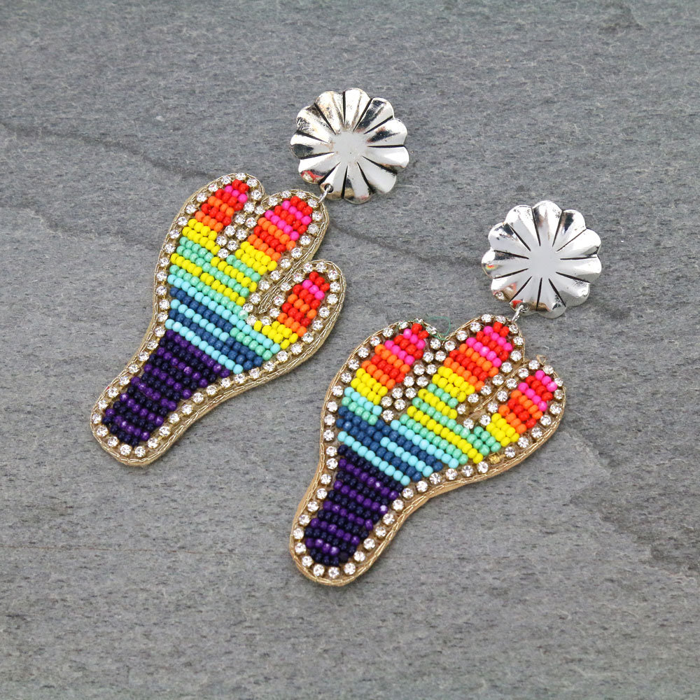 Handmade Serape Cactus Seedbead Stud Earrings