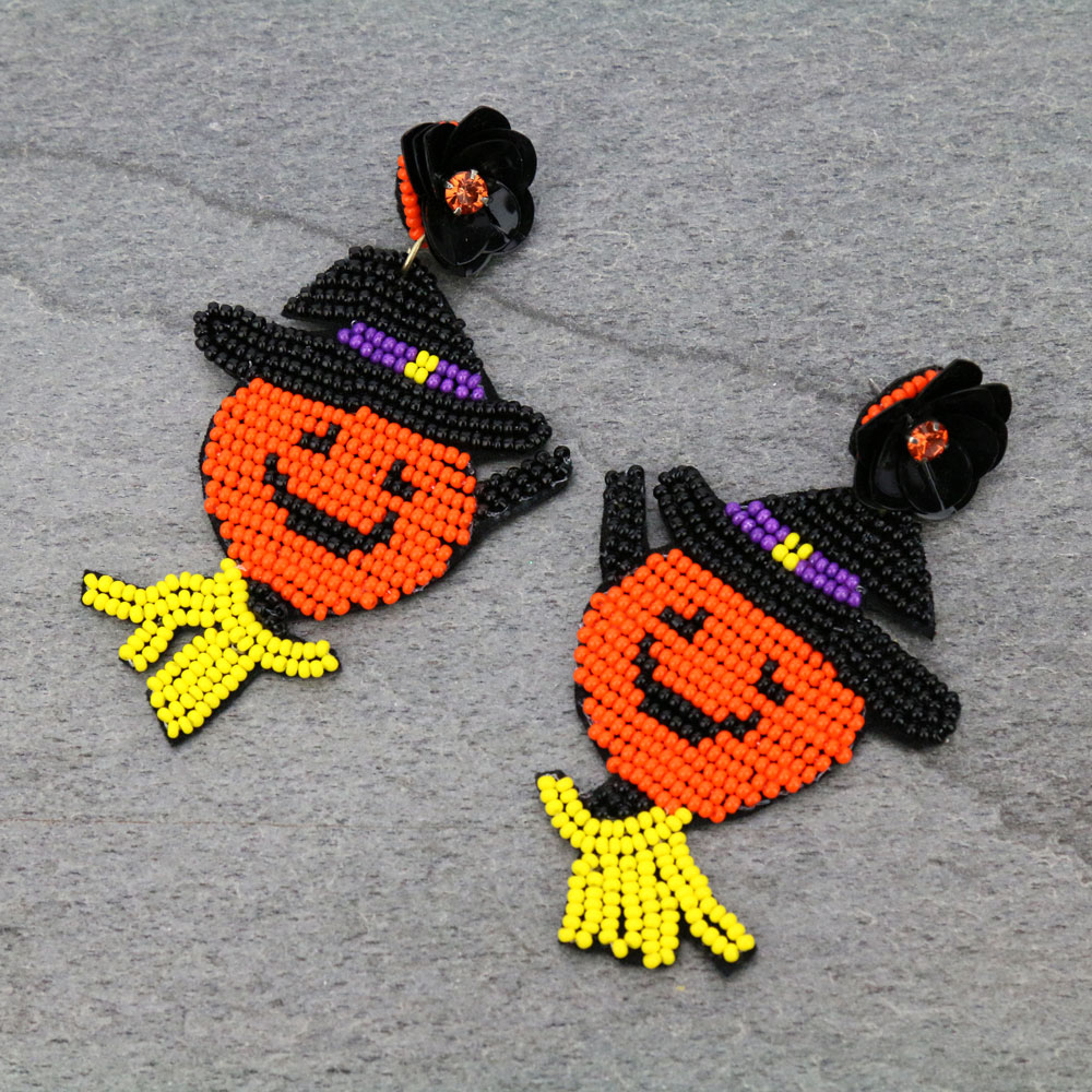 Handmade Halloween Pumpkin Beaded Stud Earrings