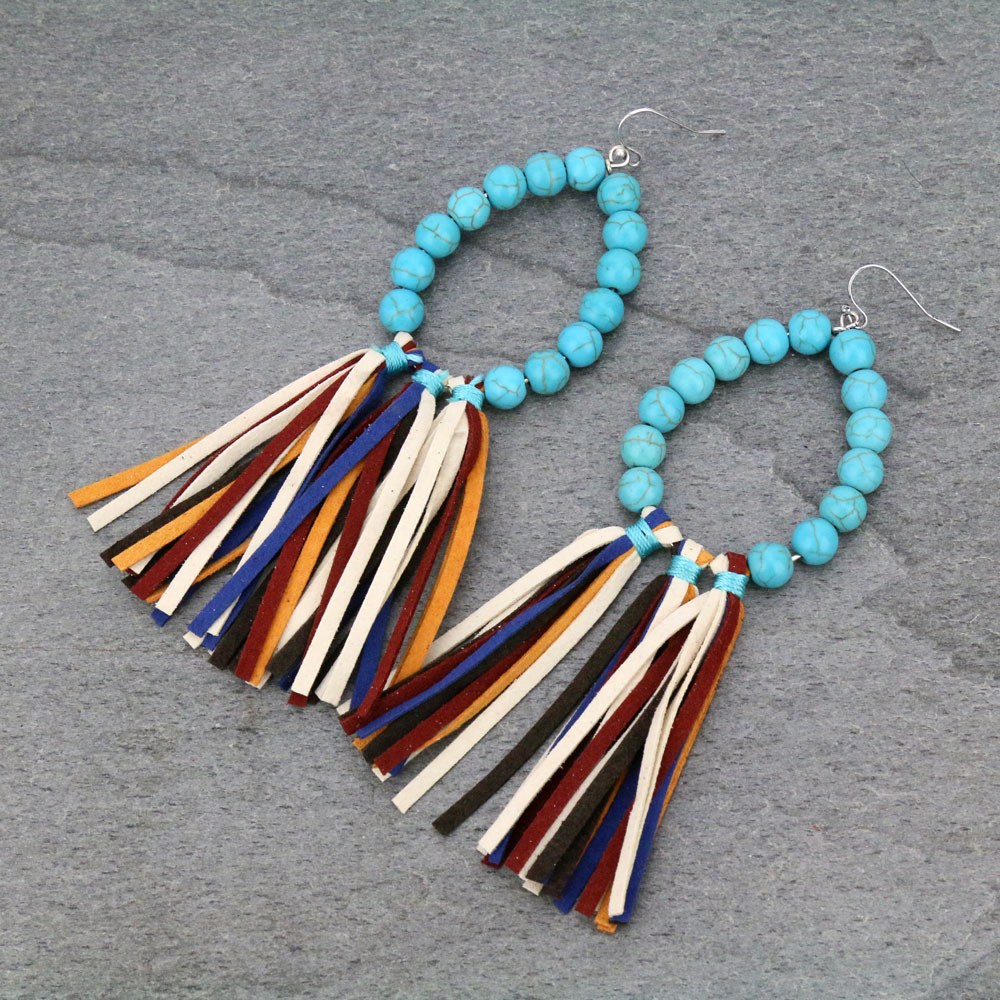 Navajo Style Pearl Tassel Dangle Earrings
