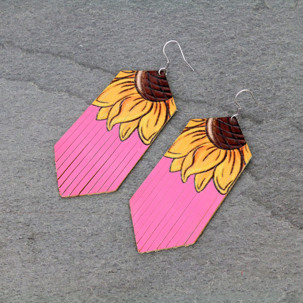 Sunflower Leather Tassel Dangle Earrings