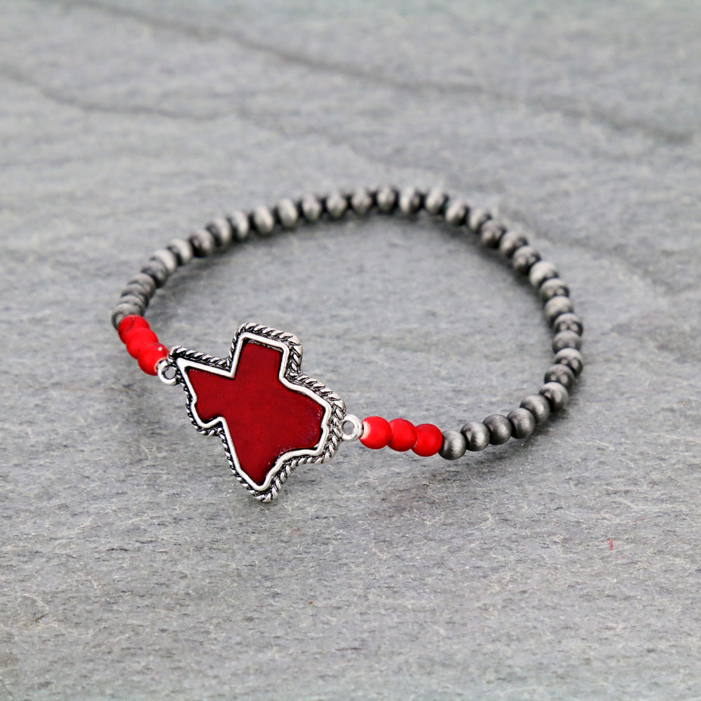 Navajo Style Pearl Bead Texas Map Stretch Bracelet