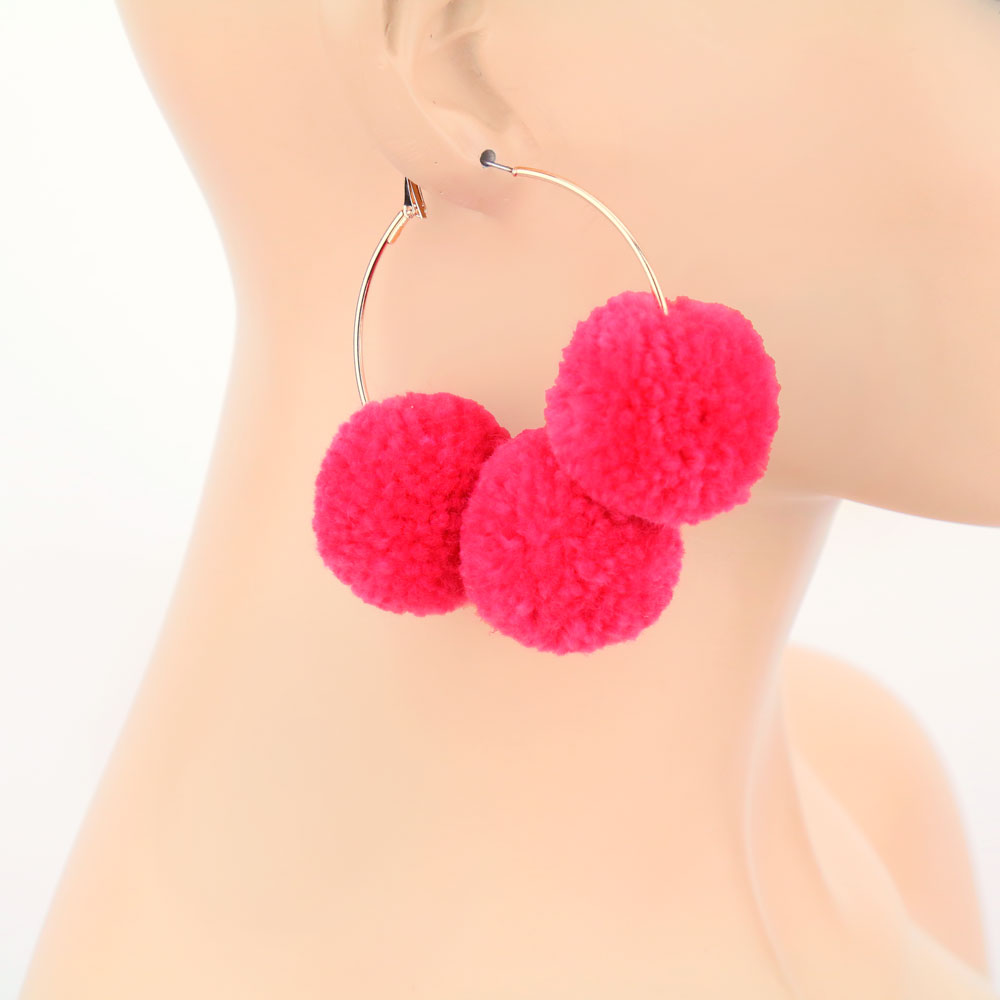 Pompom Hoop Earrings - Image 2