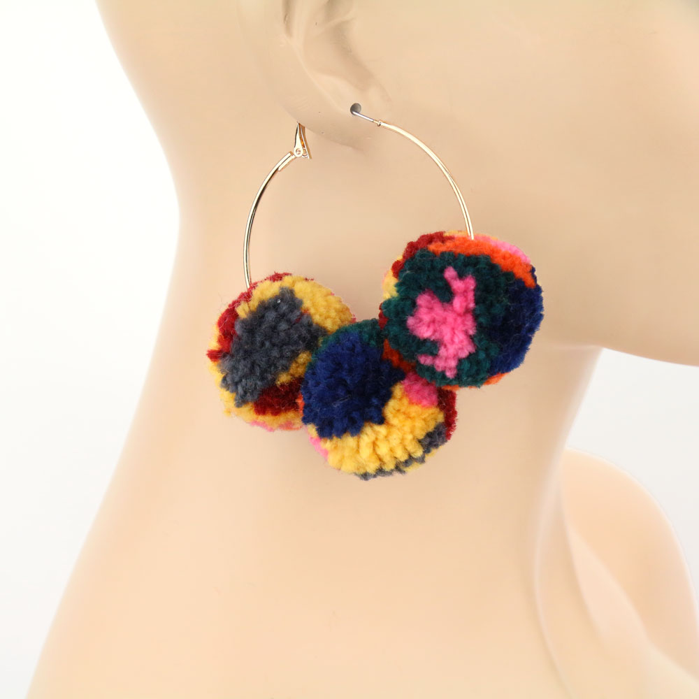 Pompom Hoop Earrings - Image 2