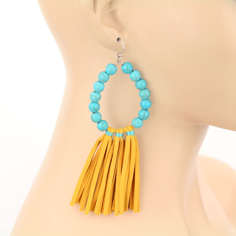 Navajo Style Pearl Tassel Dangle Earrings - Image 2