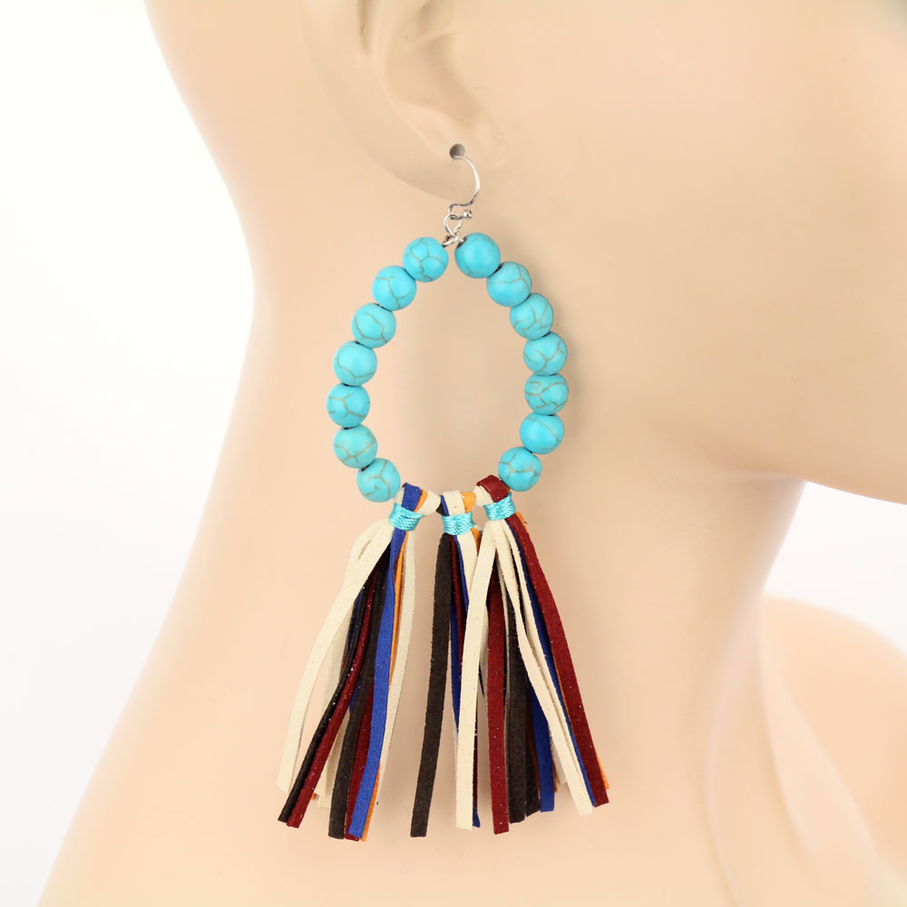 Navajo Style Pearl Tassel Dangle Earrings - Image 2