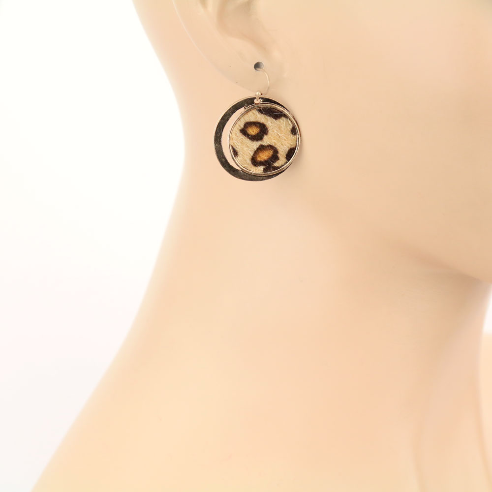 Leopard Round Dangle Earrings - Image 2