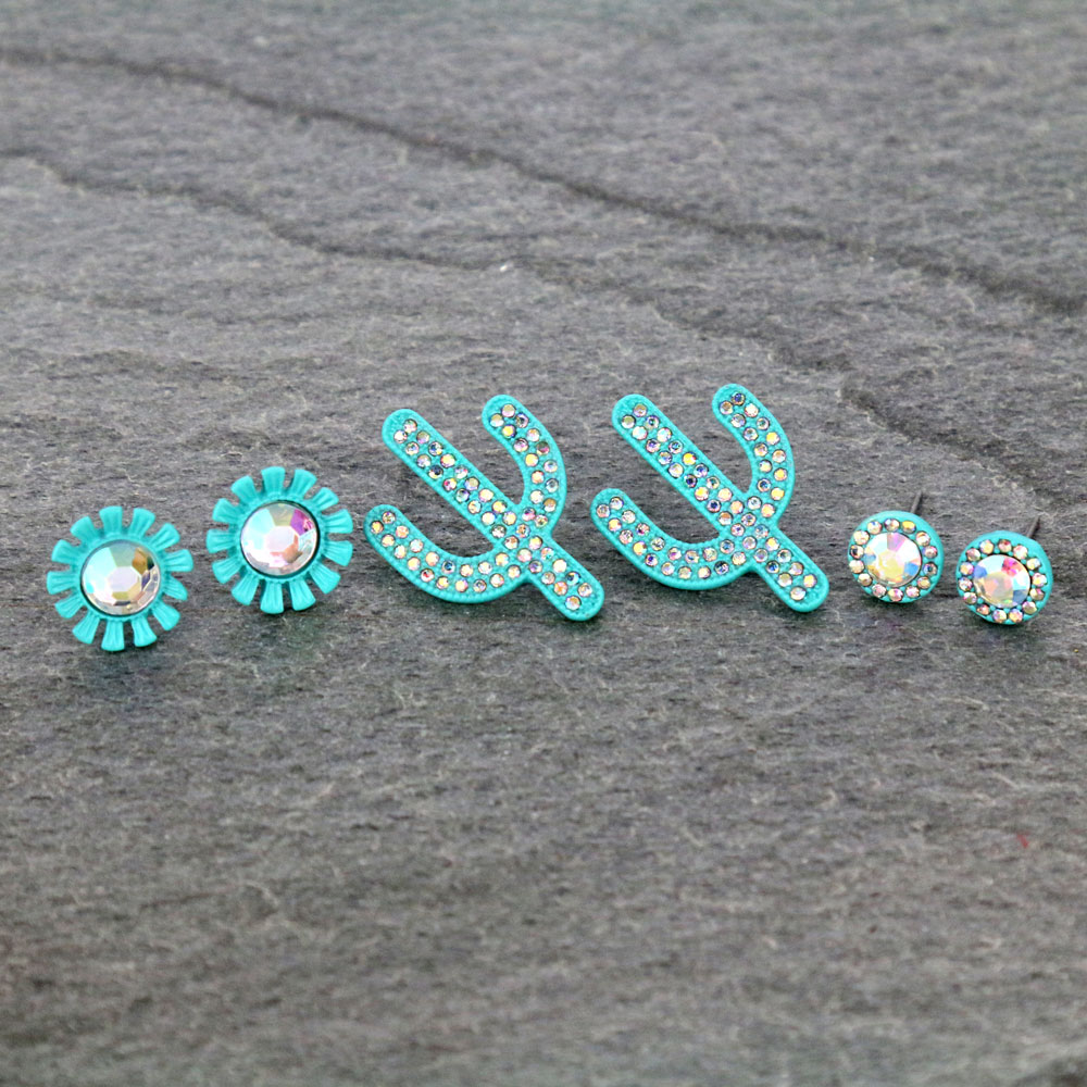 3 Pair Cactus Earring Set