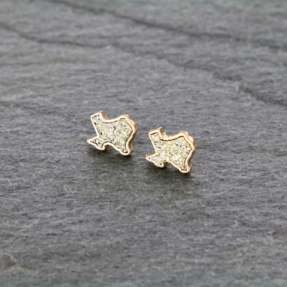 Texas Map Druzy Stone Stud Earrings