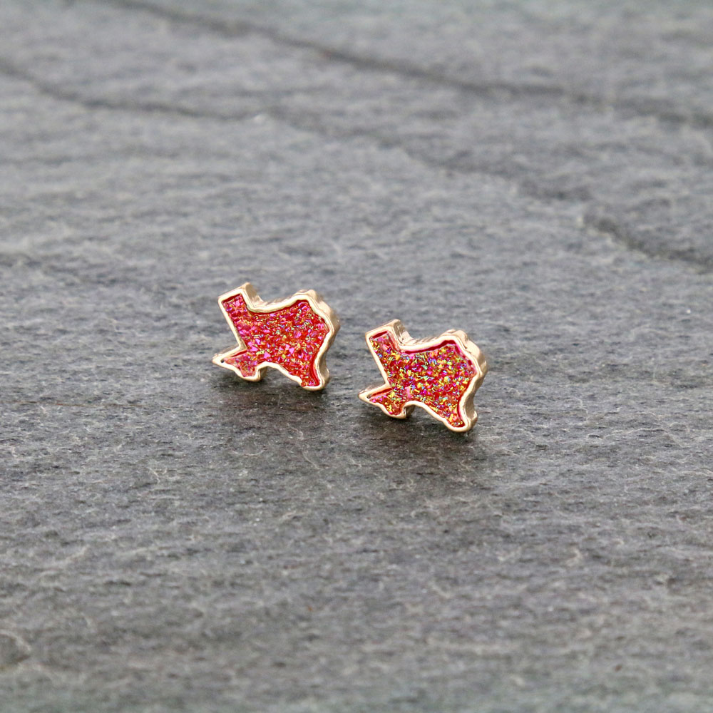 Texas Map Druzy Stone Stud Earrings