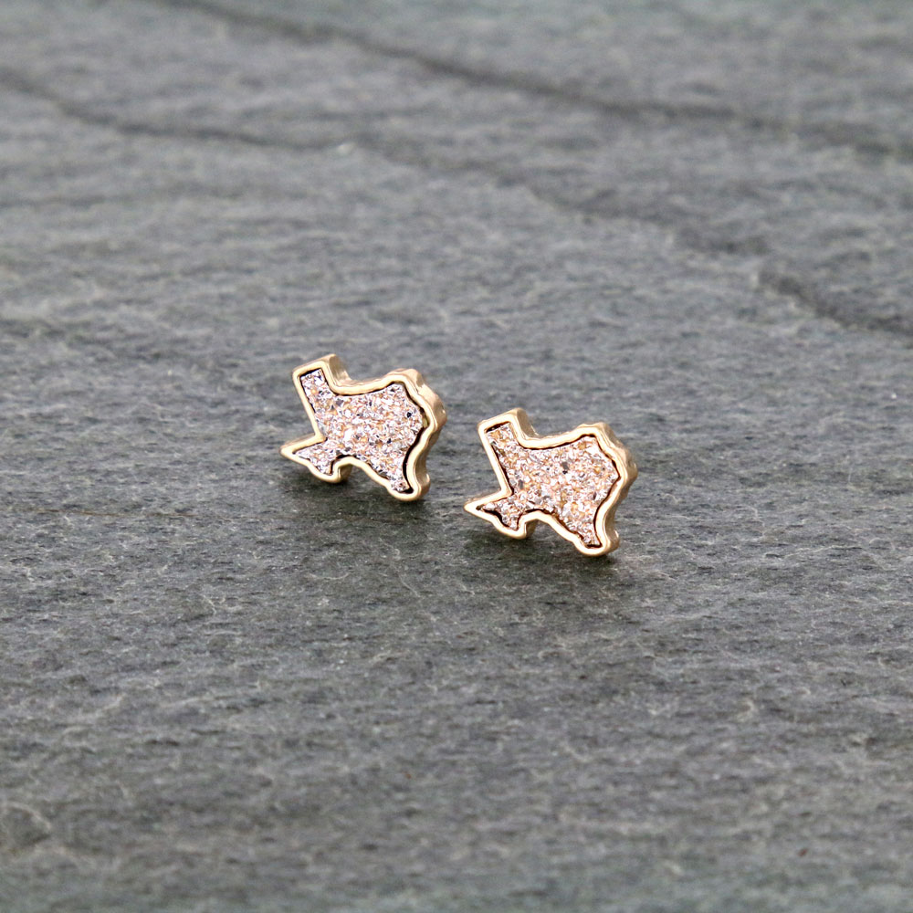 Texas Map Druzy Stone Stud Earrings